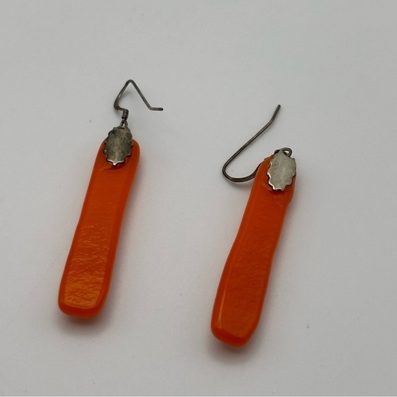 Sterling Silver 925 Hook Orange Resin Dangle Earrings with Gold Tone Flakes - Picture 7 of 8